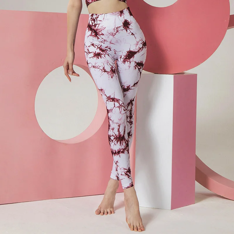 

Tie-Dye High-Elastic Sports Tights High Waist Sexy Hip Hips Running Fitness Yoga Nine-Point Pants