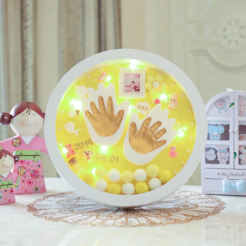 Yellow-Lamp(circle) Моделирующая глина, ручная Лапка, сделай сам, детская фоторамка, светодиодный светильник, слизи, ручная печать, следы, цветная глина, сувенир для новорожденных, пластилин - Цвет: Yellow-Lamp(circle)