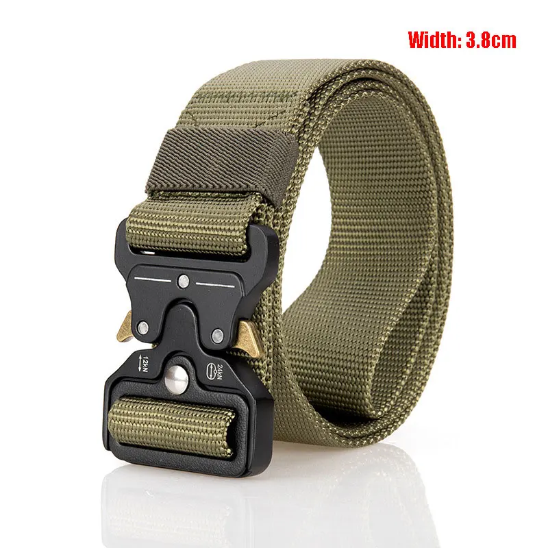 Army green 3.8cm Военный тактический ремень, мужской нейлоновый поясной ремень с металлической пряжкой, усиленные тренировочные ремни, Охотничьи аксессуары, ширина 4,3 см 135 см - Цвет: Army green 3.8cm