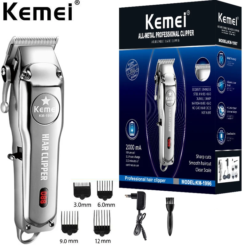 

Kemei Hair Trimmer LCD Display Rechargeable 12W Powerful Motor Barber Hair Clipper Gold and Silver All Metal Trimmers KM-127