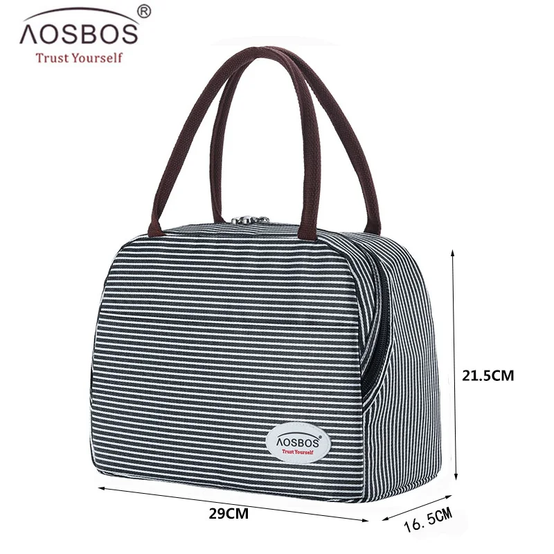 Diagonal stripes Aosbos печатная холщовая Портативная сумка-холодильник для ланча, модные термоизолированные сумки для еды, сумки для еды для пикника, сумка для ланча для мужчин, женщин и детей - Цвет: Diagonal stripes