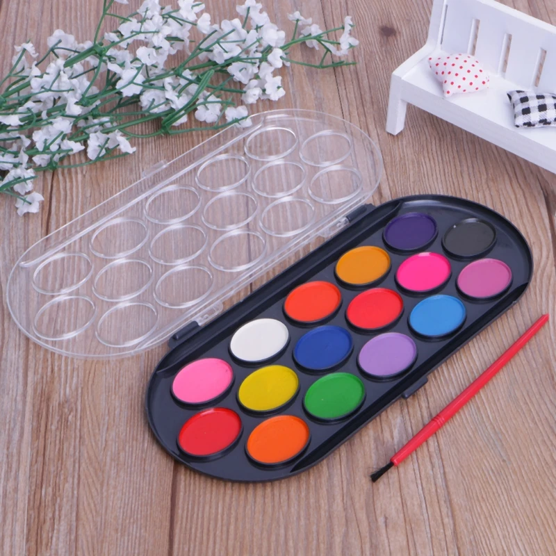 

16Pcs Watercolor Palette Brush Set Painting Tray Craft Drawing Art Mini Kid Gift 62KA