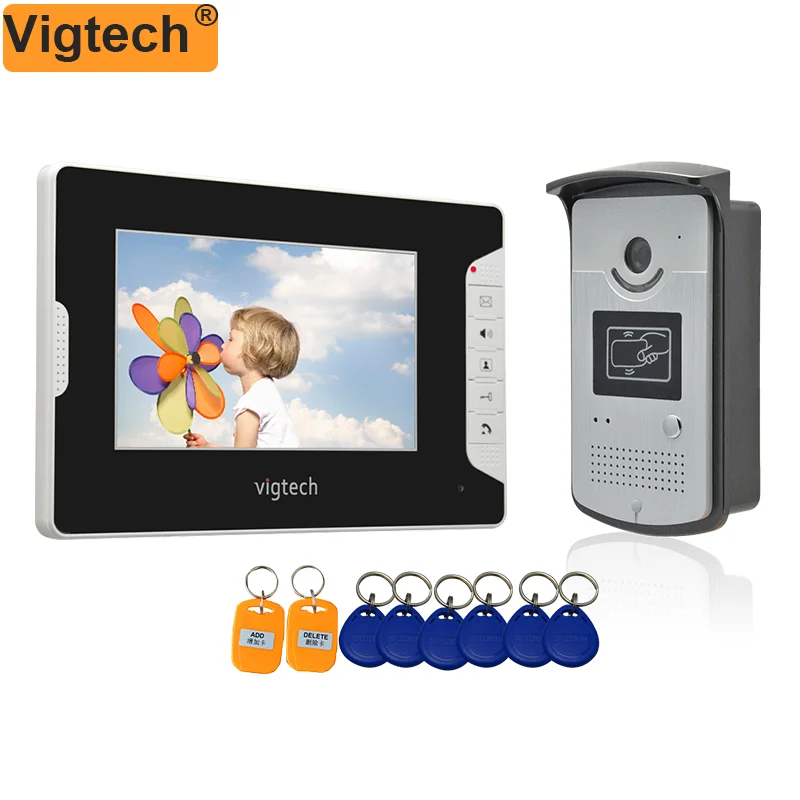 Видеодомофон Vigtech Home 7 дюймов система связи с ID кардридером HD дверной звонок