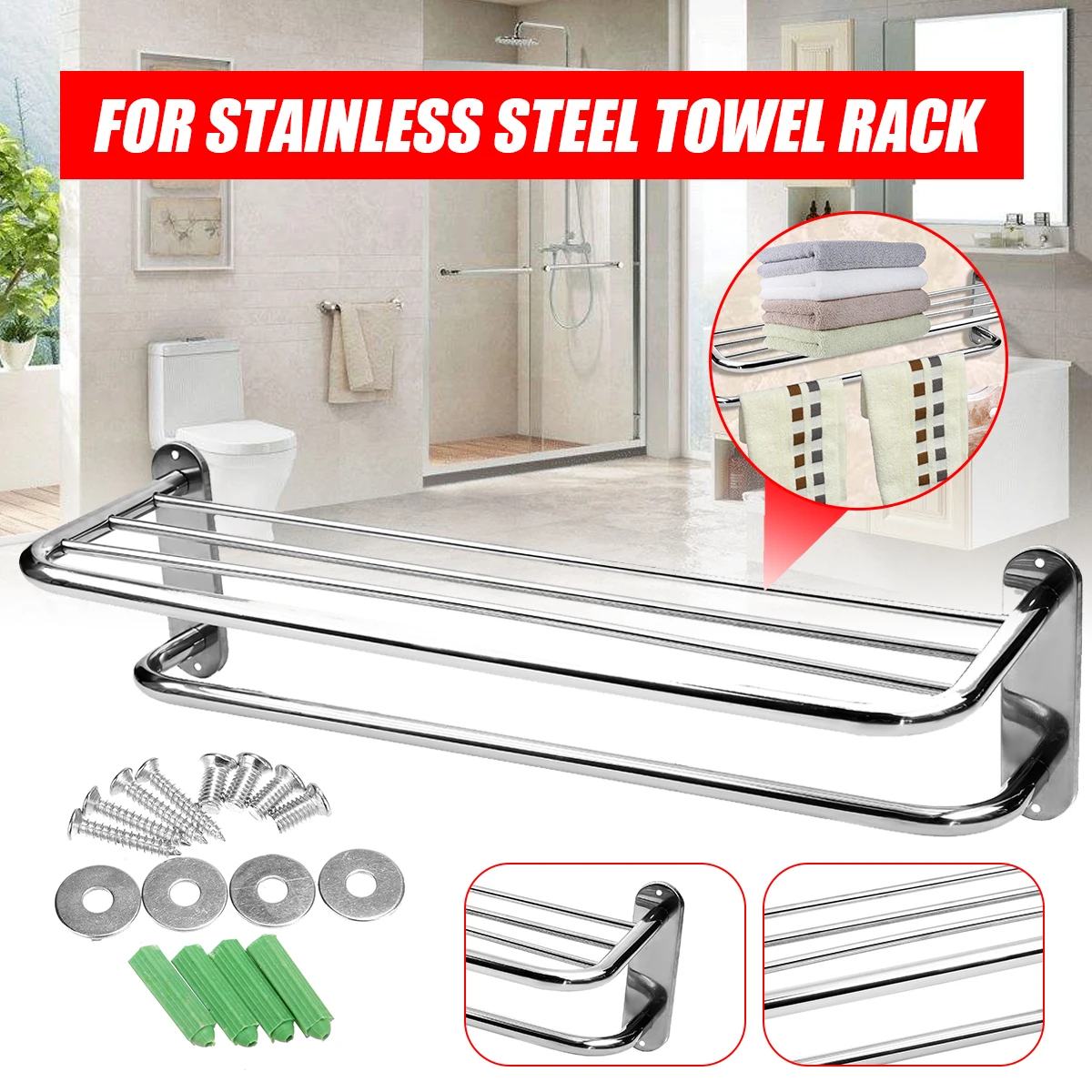 

60cm Towel Shelf Stainless Steel Storage Racks Shelf Towel Holder High Qulaity Double Layers Organizer Wall Clothes Bathroom She