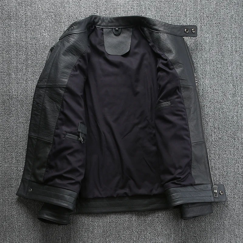 Мужские Куртки из натуральной кожи черная мотоциклетная куртка для райдера