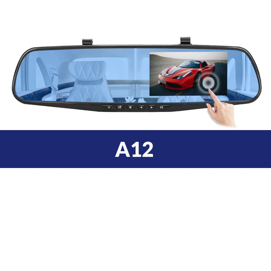E-ACE Full HD 1080P Автомобильный видеорегистратор Камера авто 4,3 дюймов Сенсорное зеркало заднего вида цифровой видеорегистратор двойной объектив регистрационная камера - Название цвета: A12