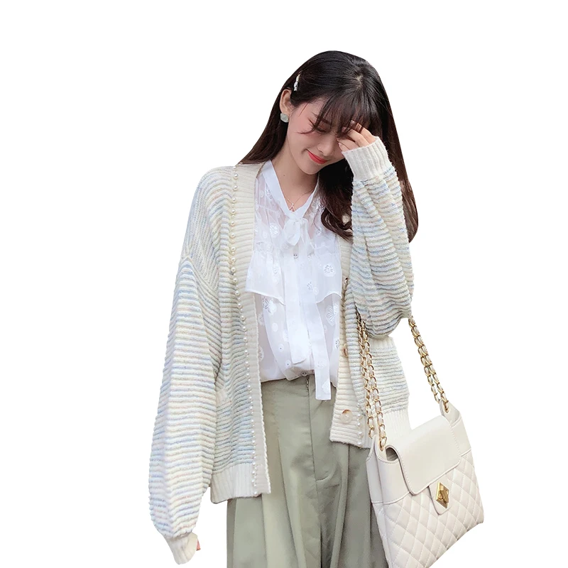 Mishow 2019 Women Autumn Winter Striped Knitted Cardigan Korean Single-breasted Half Open Collar Female Sweater Coat MX19C5237 |
