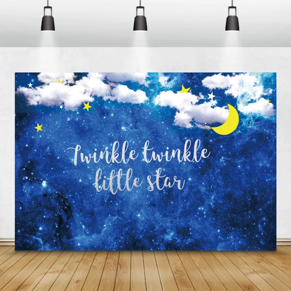 

Laeacco Baby Shower Photo Backgrounds Blue Sky White Clouds Moon Stars Birthday Newborn Photography Backdrops For Photo Studio