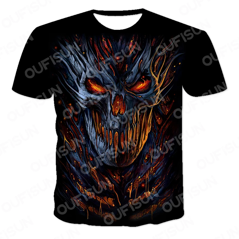 

2021 new summer skeleton 3D printing men's and women's horror T-shirt Harajuku casual style street style T-shirt