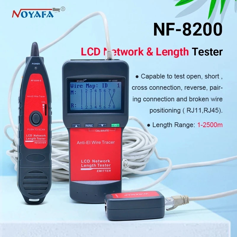 NF_8200 ЖК дисплей LAN Кабельный тестер телефонной сети RJ45 кабеля Ethernet трекер NOYAFA NF
