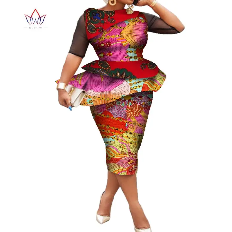 Women 2020 Fashion Clothes Half Sleeve African Printed Wax 2 Piece Set Women Crop Top And Skirt Set Dashiki Outfits 3xl WY7369