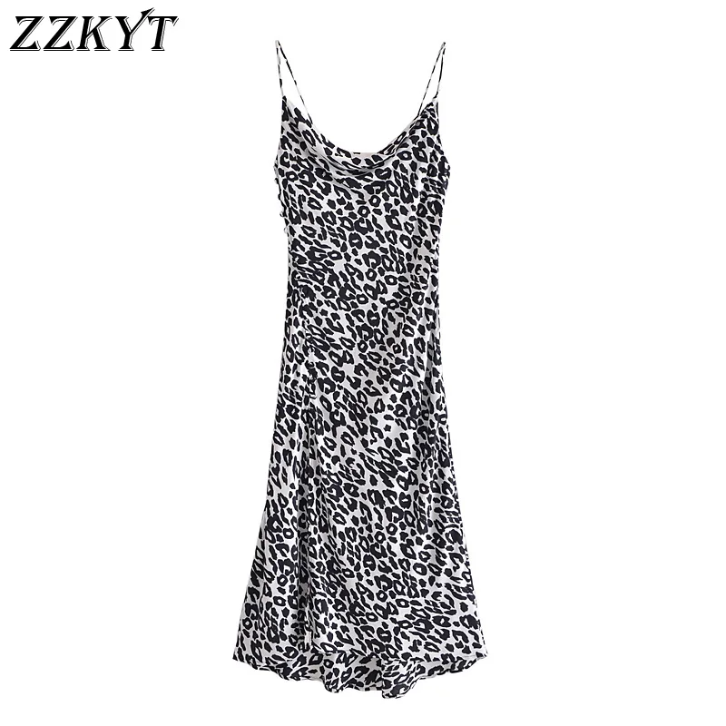 

ZZKYT 2021 женское летнее модное платье миди с животным принтом на пуговицах, винтажные женские платья без рукавов с открытой спиной и разрезом ...