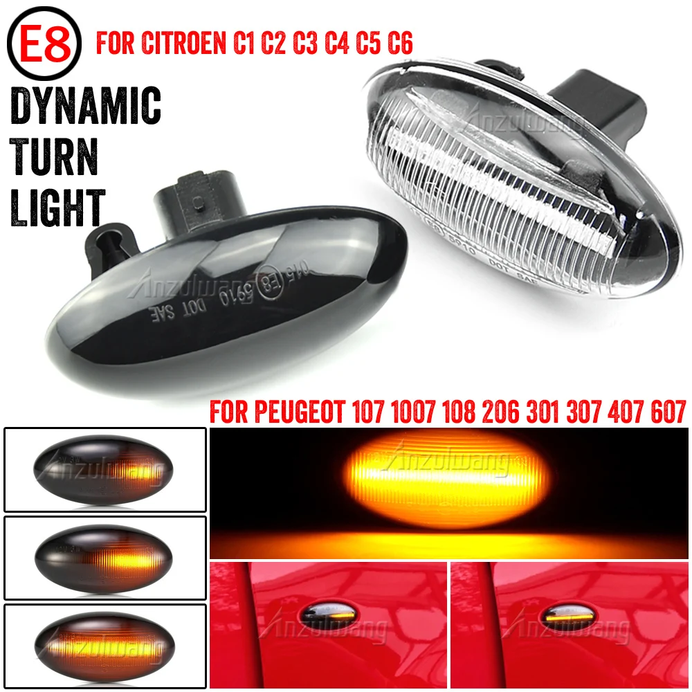 

For Peugeot 307 206 207 407 107 For Citroen C1 C2 C3 Jumpy Dynamic LED Side Marker Flowing Turn Signal Light Sequential Blinker