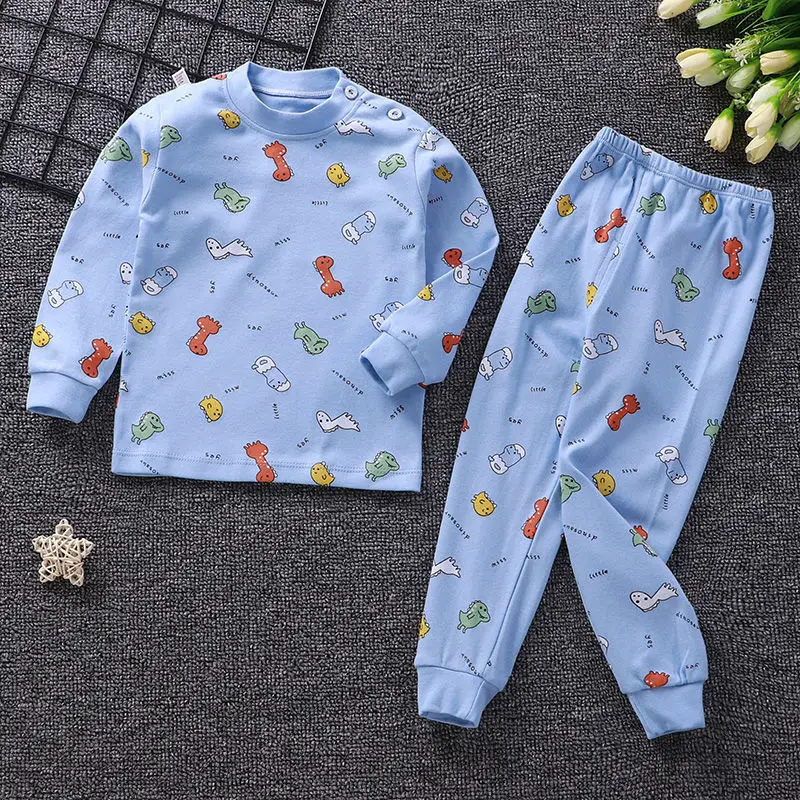 Хлопковая пижама с длинным рукавом для маленьких девочек мультяшный пижамный