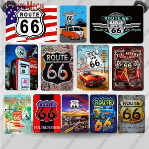Жестяной винтажный металлический знак Route 66, ретро-пластина для гаража, Настенный декор для бара, паба, клуба, мужской пещеры, печать на заправочной станции, домашний декор WY1