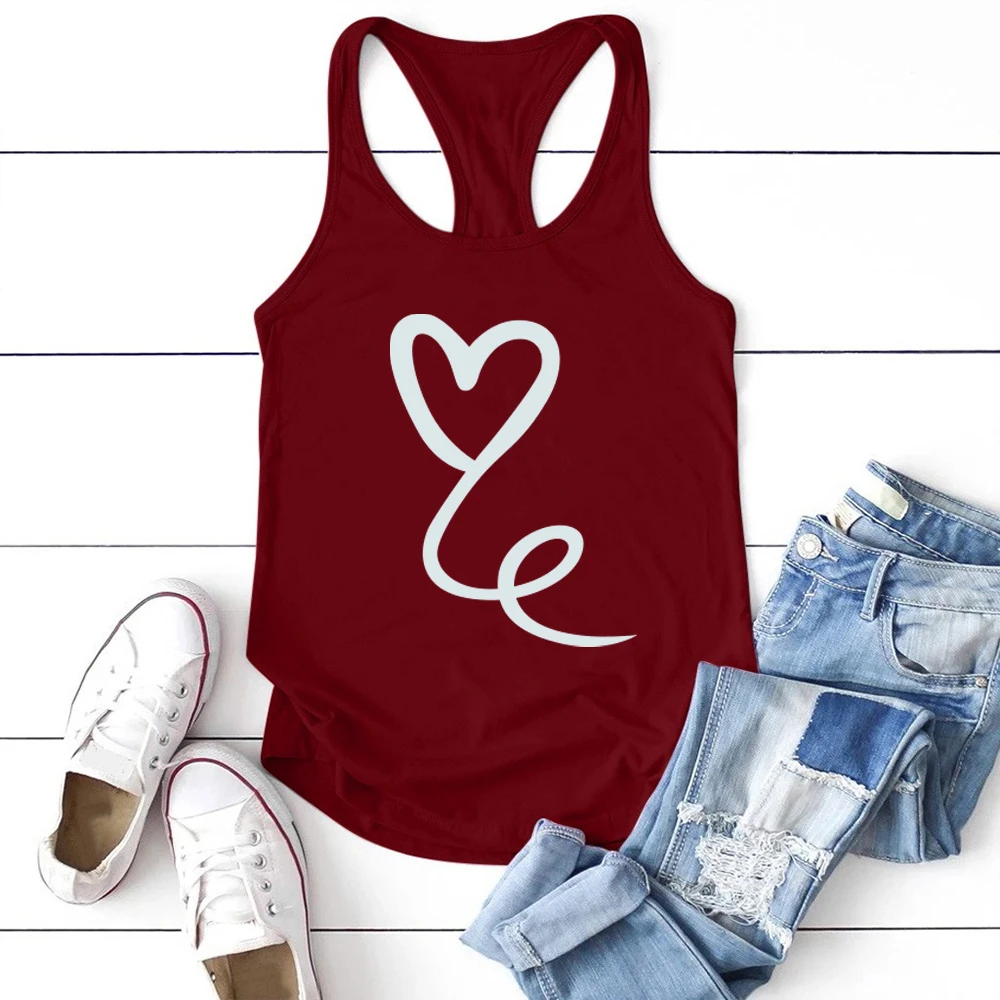 Майка женская с принтом сердец жилет без рукавов топ графическим и круглым