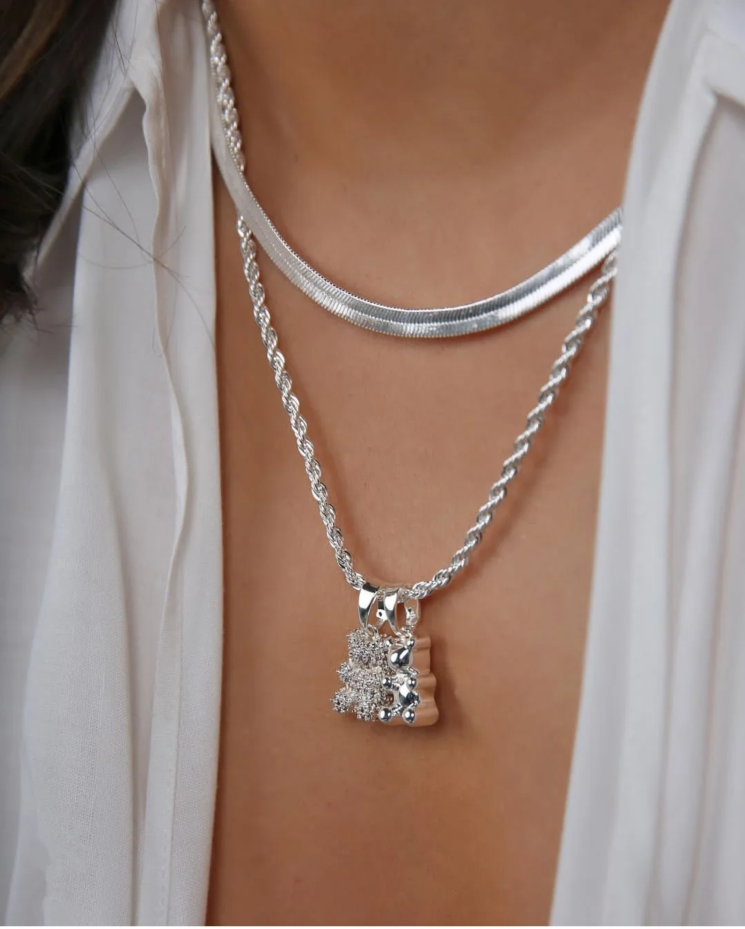HUANZHI 2021 New Zircon Crystal Color Resin Teddy Bear Pendants Necklaces For Women Heart Gold Choker Necklace Jewelry Travel | Украшения и