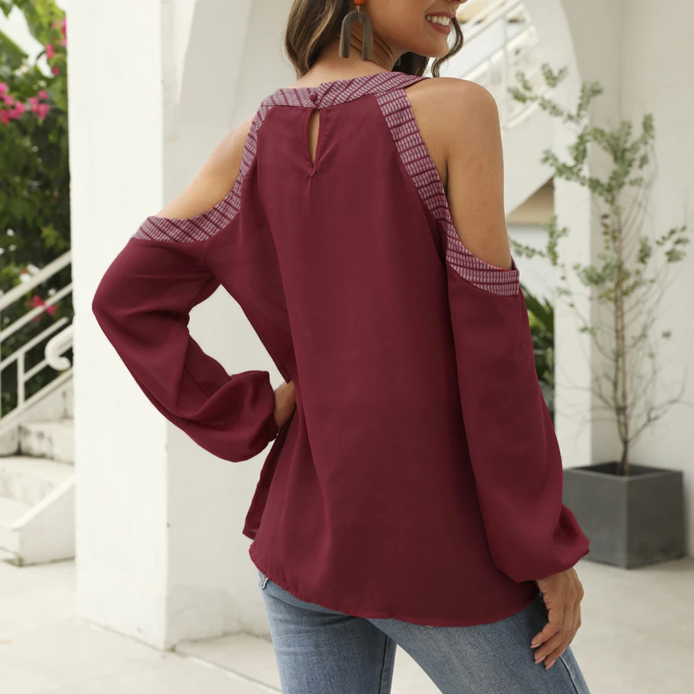 Женская Кружевная футболка с открытыми плечами длинным рукавом|Футболки| |