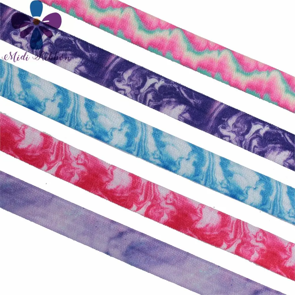 

5/8"16mm Purple Blue Pink Gradient Color Printed Fold Over Elastic Ribbon DIY Hair Bowknots Gift Packing 50yards/roll