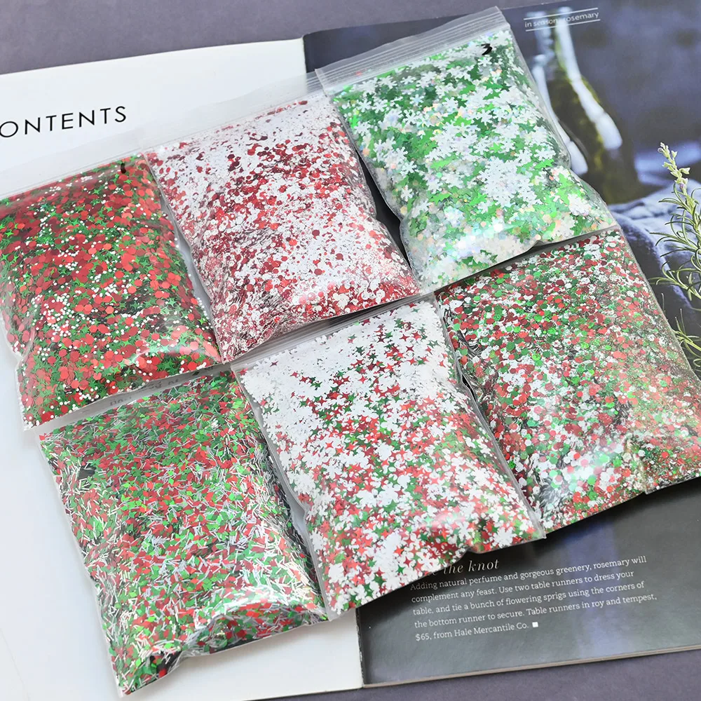 

50g/Bag Christmas Nail Sequin Set Star/Block/Snowflake Pattern Reflective Nail Glitter Bright Shiny Nail Art Decorations JHKL368