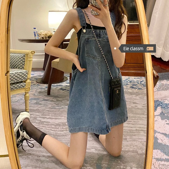 Платье в стиле ретро и Гонконга для женщин милое солевое платье из денима на