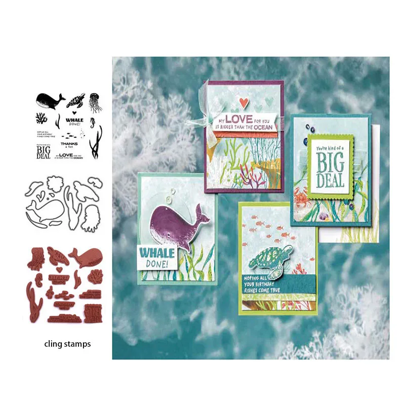 

JC Metal Cutting Dies and Stamps Whale Seaweed Sea Turtle for Scrapbooking Craft Stencil Handmade Card Make Sheet Mould Die Cut