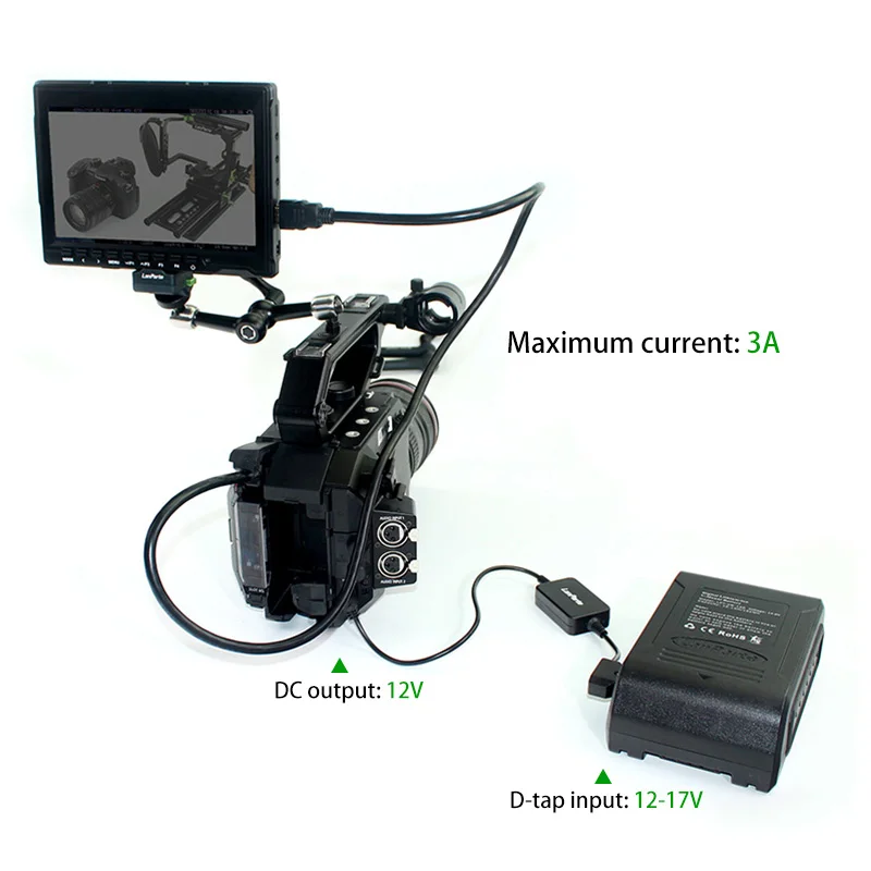 Lanparte Dtap Регулируемый 12 в кабель питания для Panasonic EVA1 для sony FS7 FS5 для A и V крепление батареи DSLR камеры аксессуары