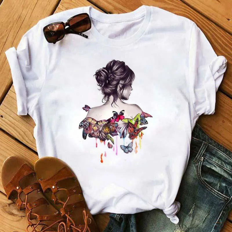 

Beauty Butterfly Print Women T Shirt Short Sleeve O Neck Loose Women Tshirt Ladies Tee Shirt Tops Clothes Camisetas Mujer