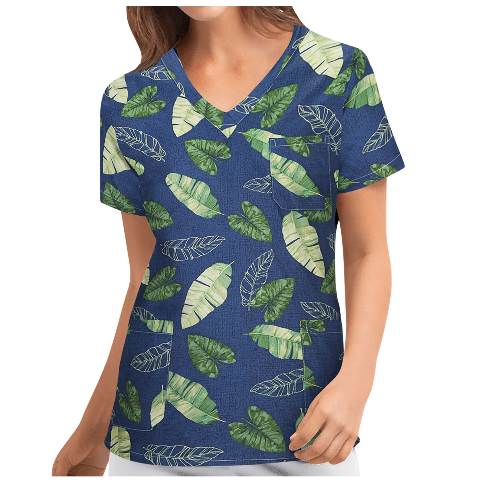 

2021 New Women Nursing Tops City Printed Aesthetic Graphic Short Sleeve V-Neck Nurse Uniform T-shirt Hospital Carer Clothes A40