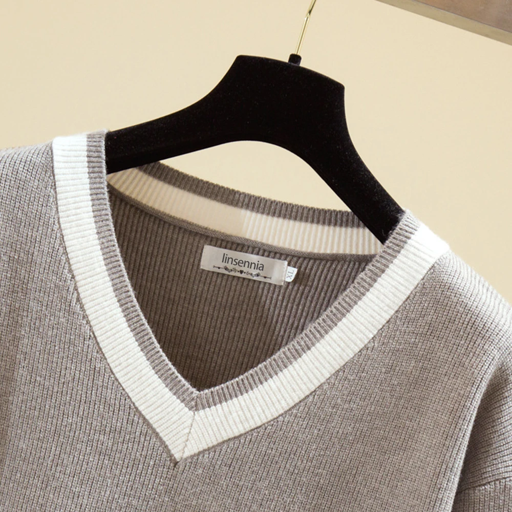 

Linsennia Casual Women Sweater V-neck Elecgant autumn and winter new Korean Long Sleeve Knitwear Pullover