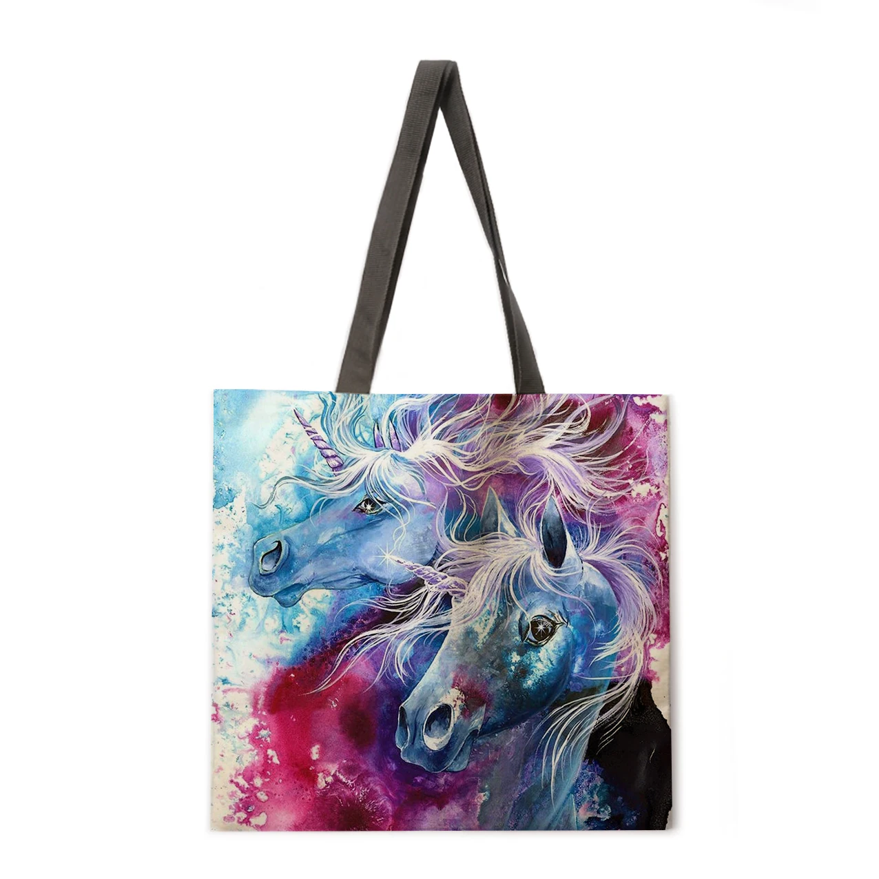

Seaside horse print tote bag linen bag casual folding shopping bag outdoor beach bag daily handbag