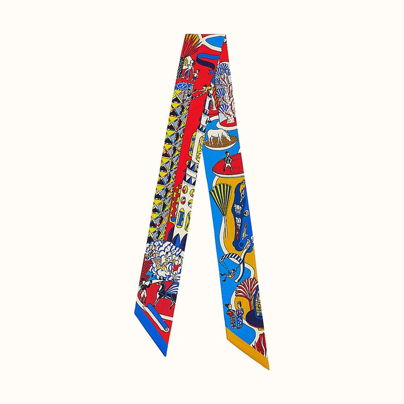 

World Expo Printed Small Silk Scarf Women's Luxury Hairband Skinny Tie Bag Scarf Ladies Bandana BL3