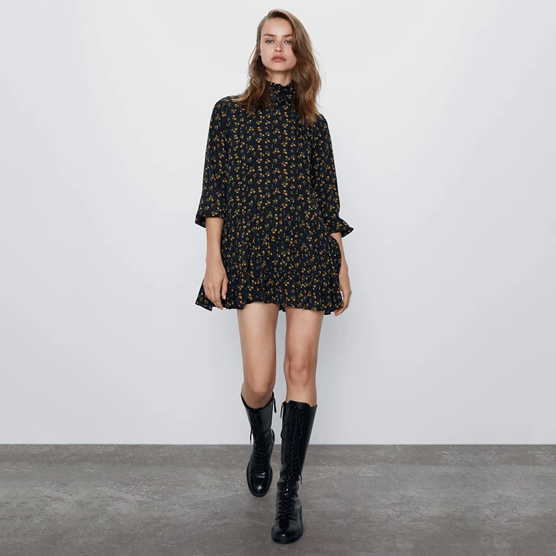 Женское мини платье с принтом ZA универсальное повседневное короткое высоким