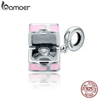 bamoer 100 925 sterling silver romantic pink box marry me surprise charm pendant fit women bracelet diy jewelry making scc549