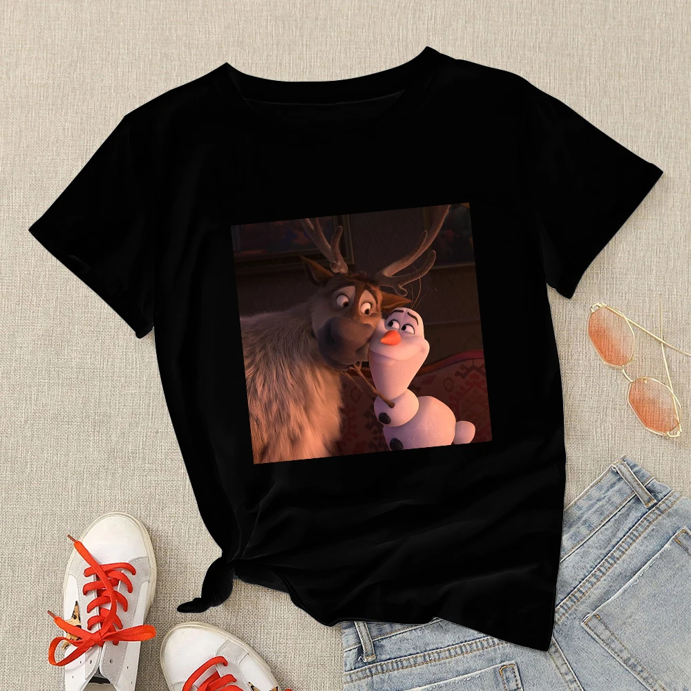 

Disney Princesses Women T Shirt Sven Olaf Disney Shirt Exquisite Streetwear Woman Animation Frozen Spain Short Sleeve Hipster