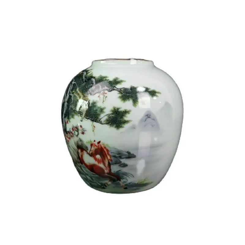 Китайская старая фарфоровая Пастельная банка с рисунком обезьяны из сосны