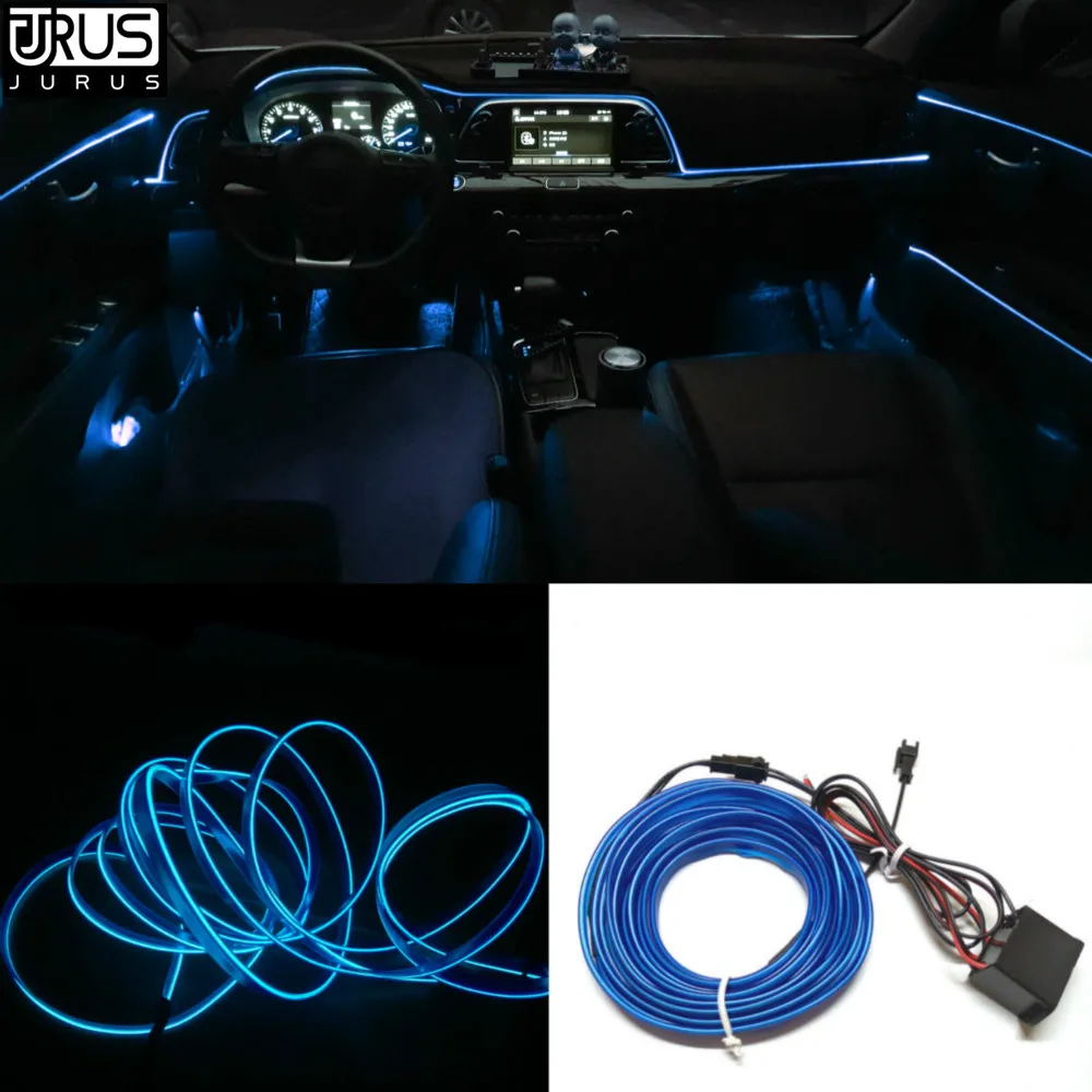 

JURUS 3Meter Car LED Lights Line With Cigarette Drive Light Interior Decoration Strip Flexible Neon EL Wire Rope Tube Car Lamps