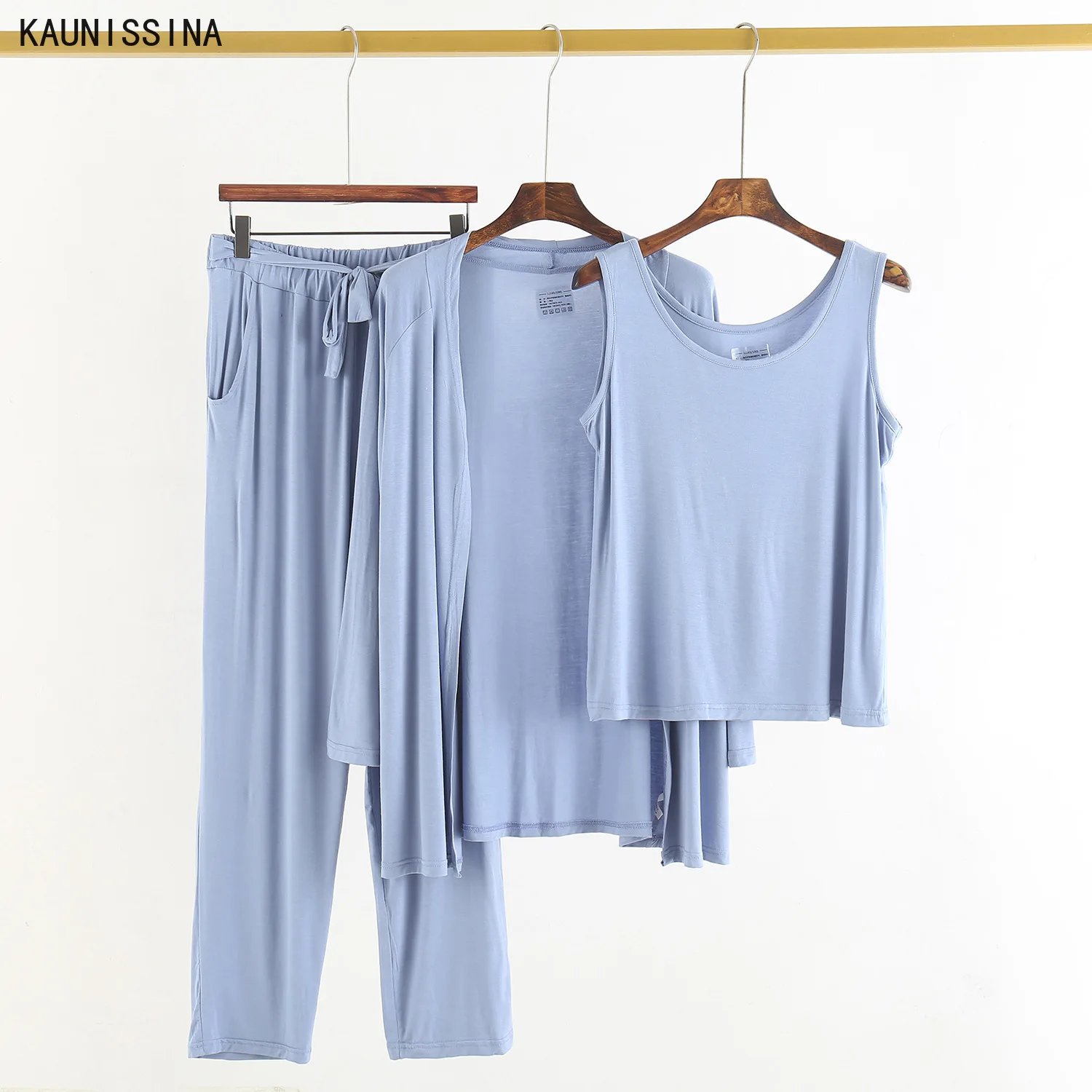 

3 Pieces Sleepwear Set Long Sleeve Modal Pajama Suits Home Women's Loose Pajamas Soft Home Wear Plus Size Loose Female Nightwear