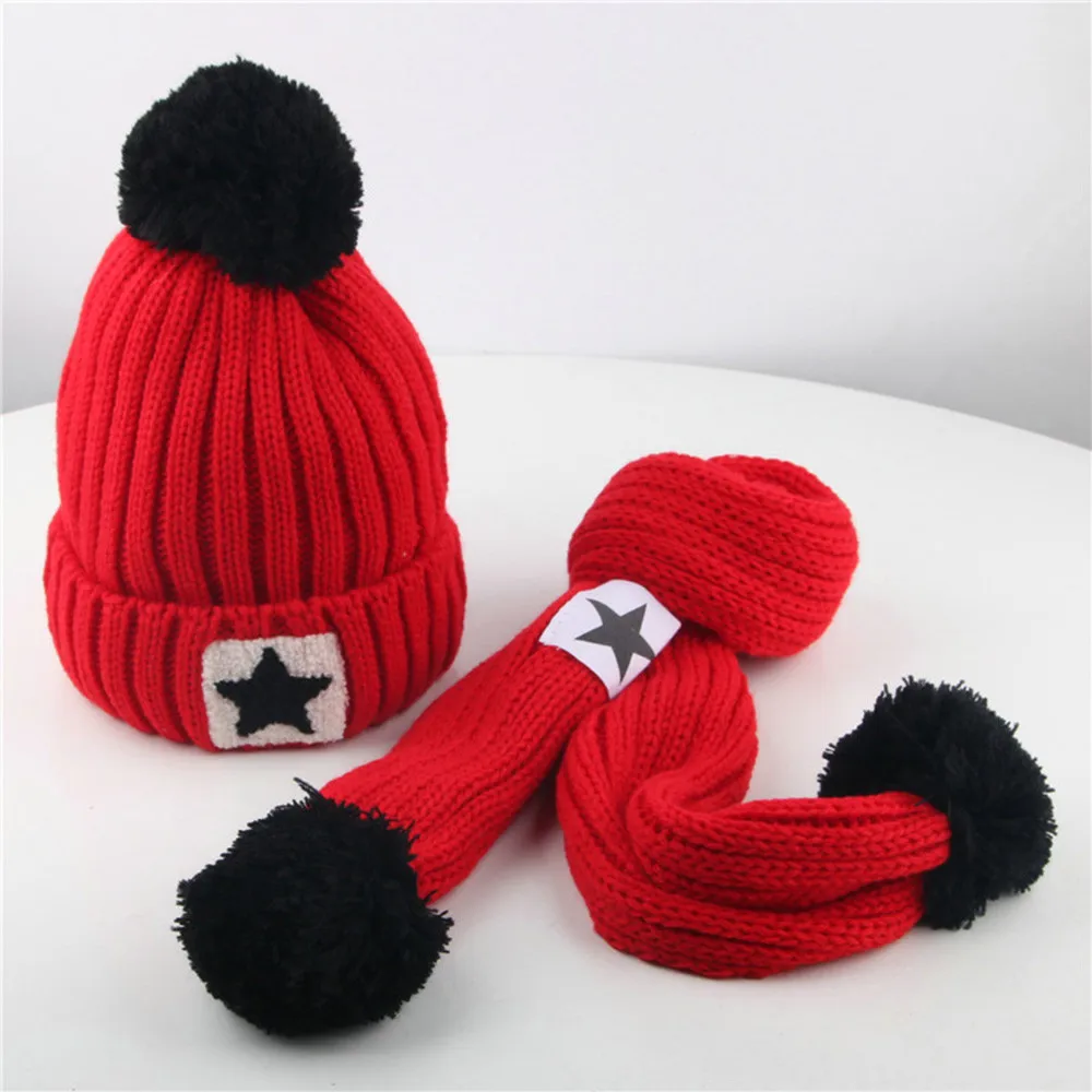 Комплект из шапки и шарфа для маленьких девочек мальчиков Теплая Вязаная Шапка