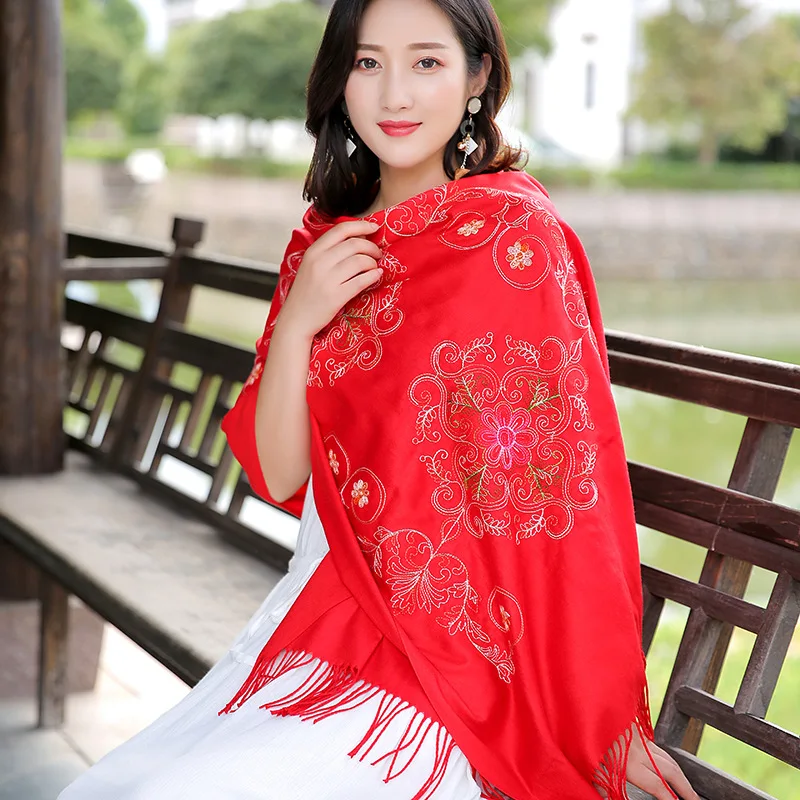 Бренд Горячая леди 2019 Новый женский кашемировый вышитый шарф Национальный Ветер