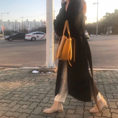 Женское зимнее кашемировое пальто длинное шерстяное с поясом женский элегантный