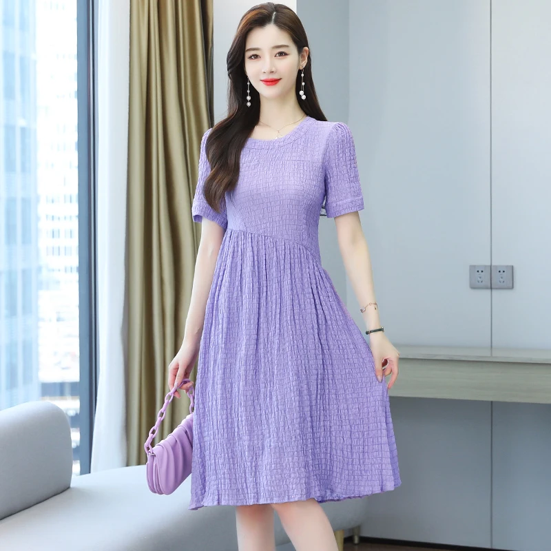 

Women Midi Purple Chiffon Dress Summer 2022 Runway Elegant Vintage Korean Retro Fairy Casual Sea Beach Vacation Party Vestidos
