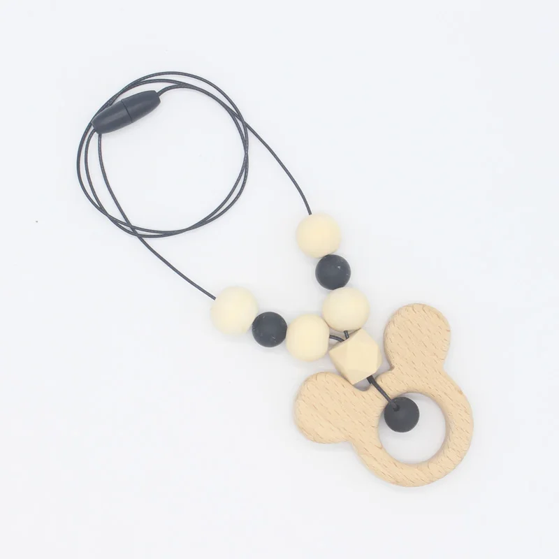 

Baby Teething Necklace Toys Food Grade Wooden Beads Long Chain Baby Cartoon Wooden Nurse Care Gift for Baby Teether Necklace