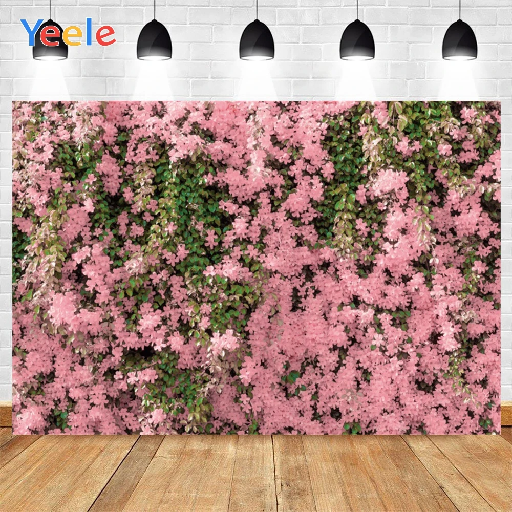 

Yeele Wood Photo Background Photophone Pink Flowers And Green Leaves Photography Backdrops for Room Decoration Customized Size