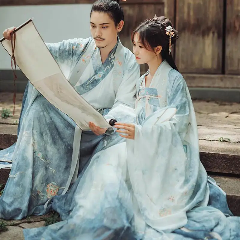 

2021 Cosplay Gray Tang 3PCS Suit Couple Classic Hanfu Spring Autumn New Fairy Princess Costume Traditional Ancient Stage Suit