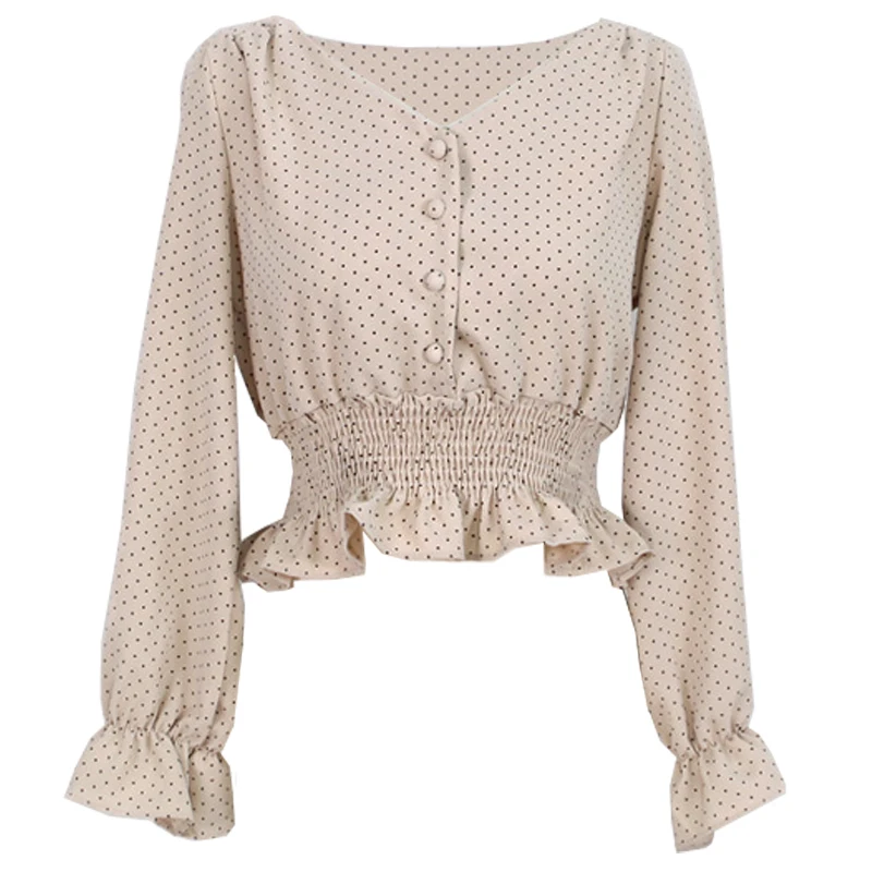 Женская блузка в горошек RUGOD повседневная короткая Корейском стиле с v образным