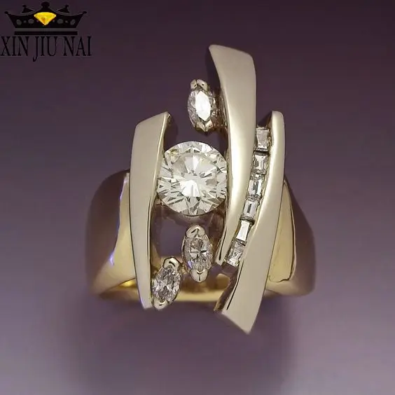 

Explosion Retro Gold White Zircon Geometric Ring Fashion Women Jewelry Wedding Engagement Ring
