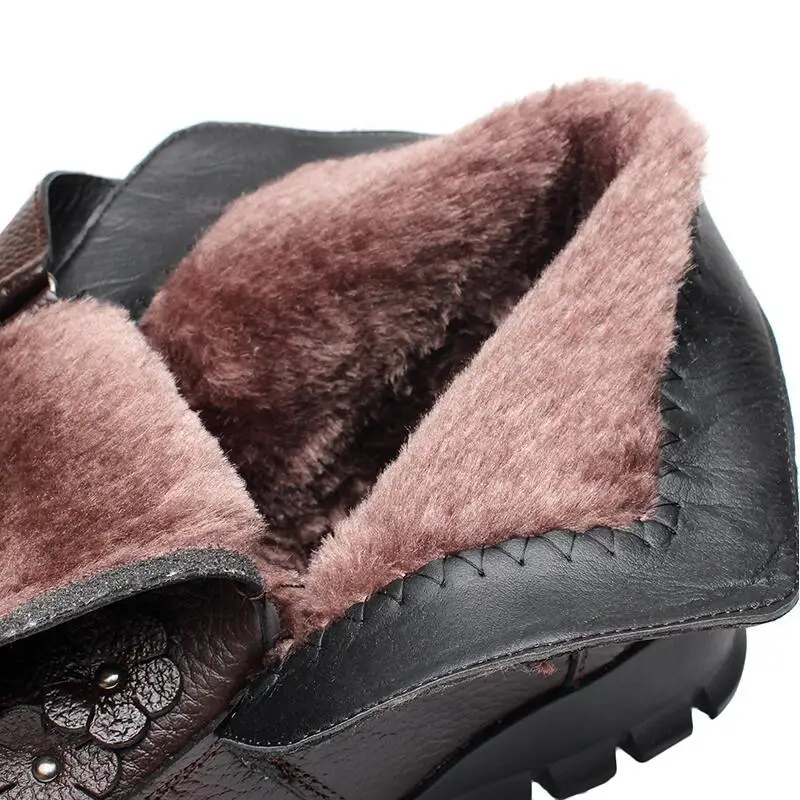 

Big Size 43 Genuine Leather Women'S Boots Luxury Fur Shoe Women Bohemian Floral Big Black Booties Ankle Boots Ladies Plush Shoes