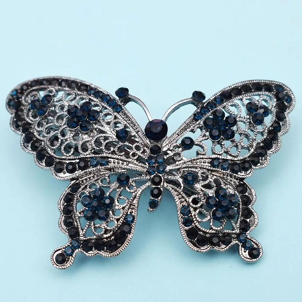 Удивительная Бабочка заколка для волос с украшением в виде синих кристаллов и