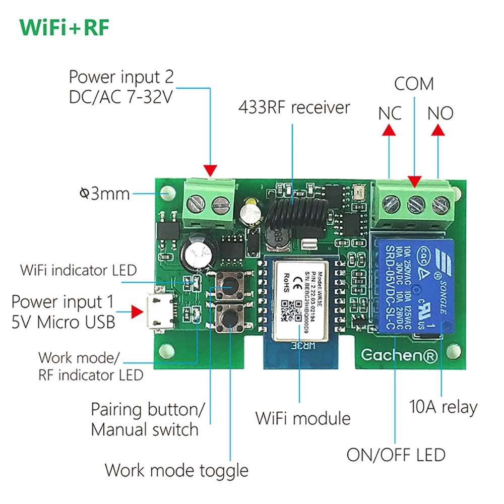 1CH Tuya переключатель Wi-Fi модуль переключателя приложение Smart life пульт